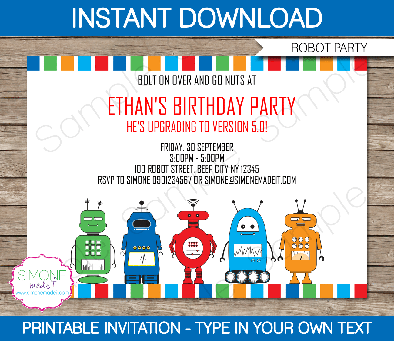 Robot Party Invitations Template
