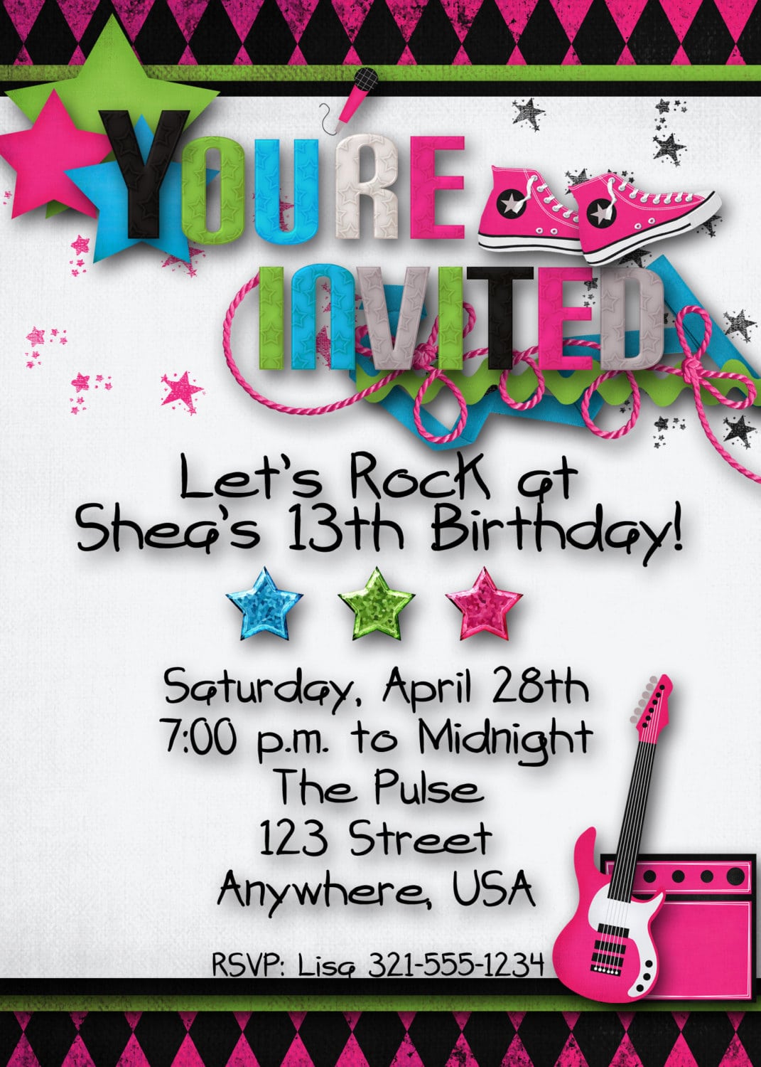 Rock Star Birthday Party Invitation