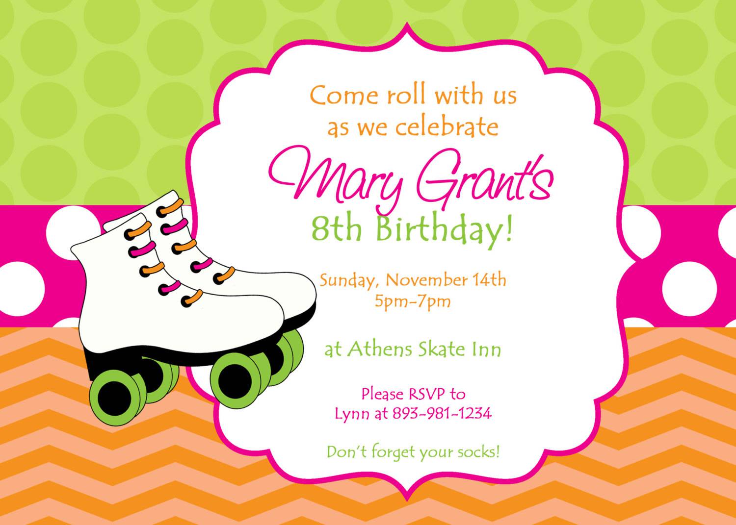 Roller Skating Birthday Party Invitations