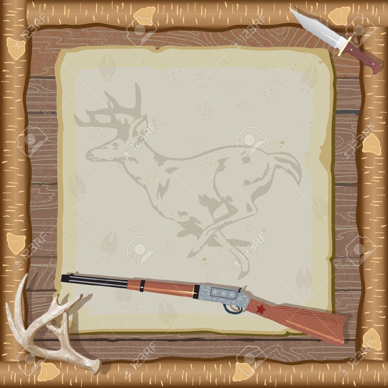 Rustic Hunting Party Invitation With Rifle, Hunting Knife, Deer