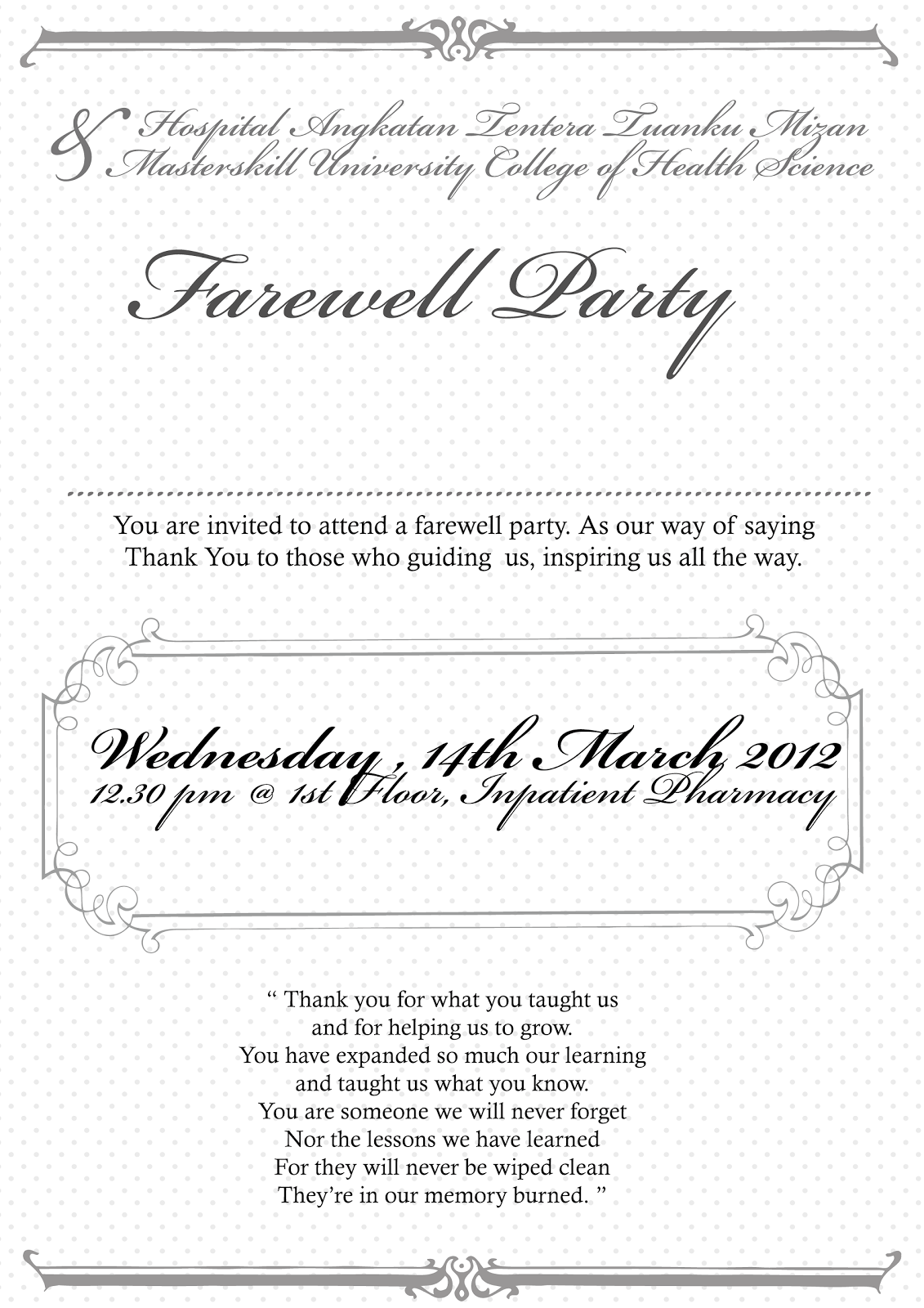 Sample Invitation Letter To Farewell Party