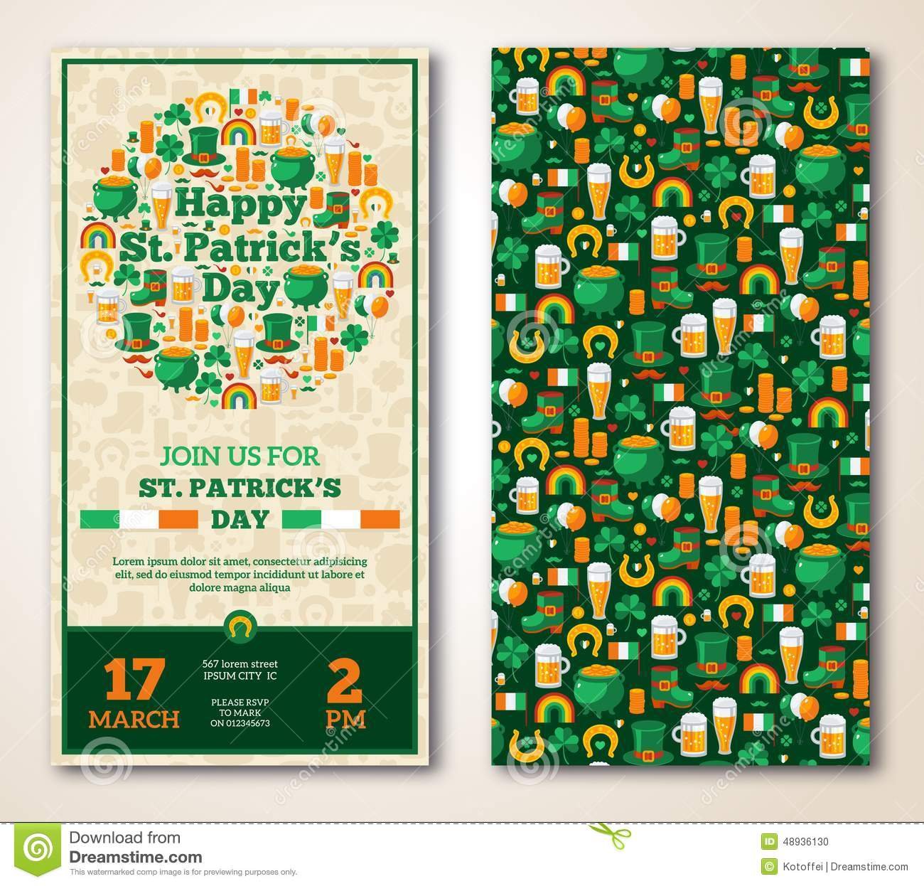Set Of Vintage Happy St  Patrick's Day Greeting Stock Vector