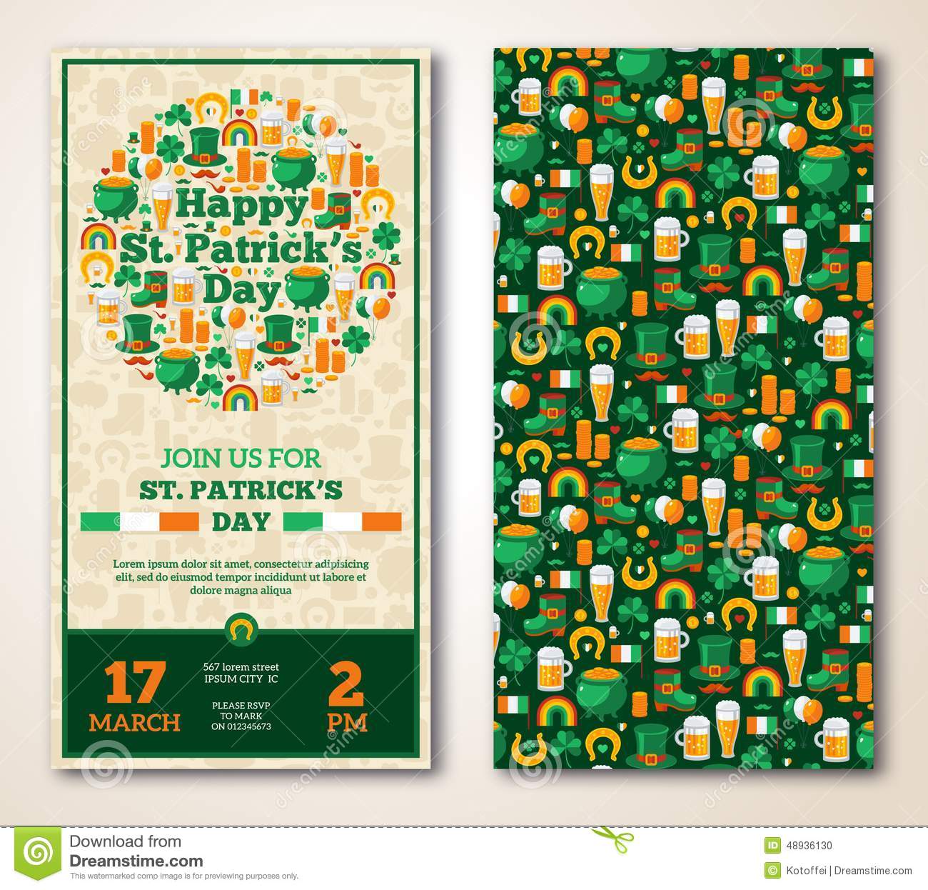 Set Of Vintage Happy St  Patrick's Day Greeting Stock Vector