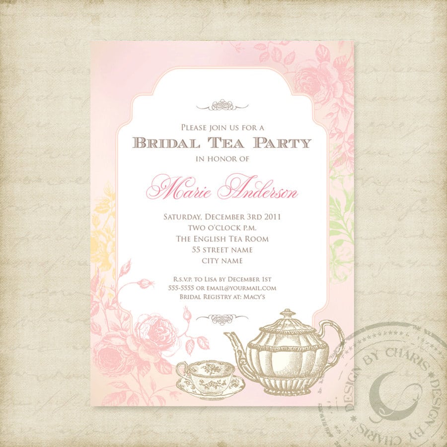Shabby Chic Bridal Tea Party Printable Invitation