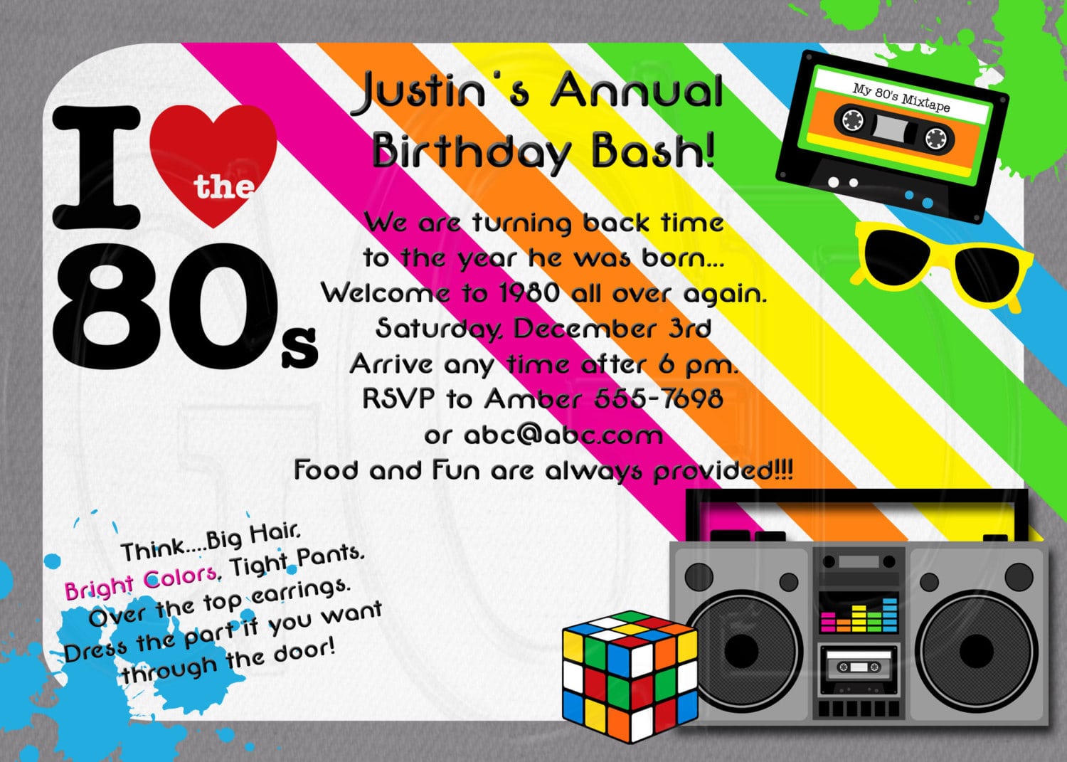 Similiar 80s Theme Party Invitation Wording Keywords