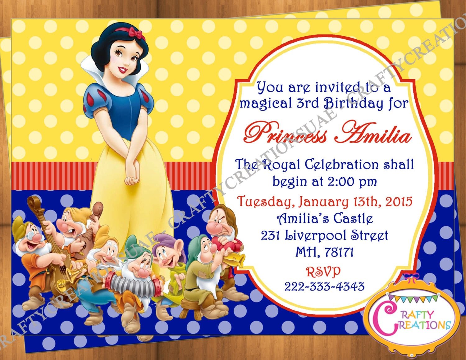 Snow White Invitation Snow White Birthday Party Invitation
