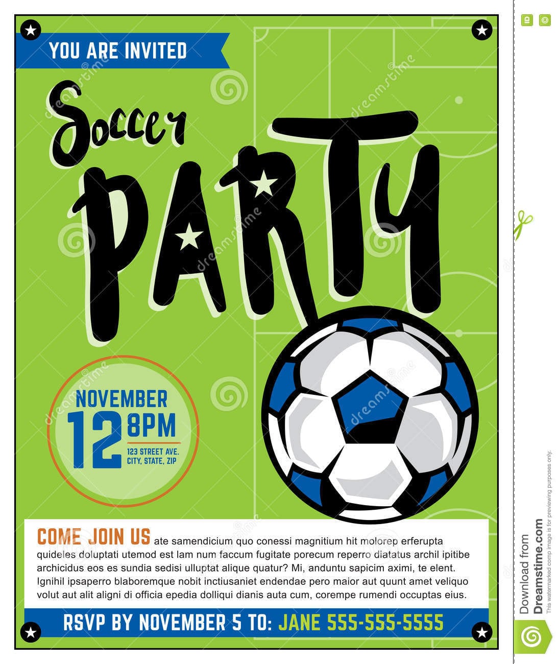 Soccer Party Invitation Template Illustration Stock Vector