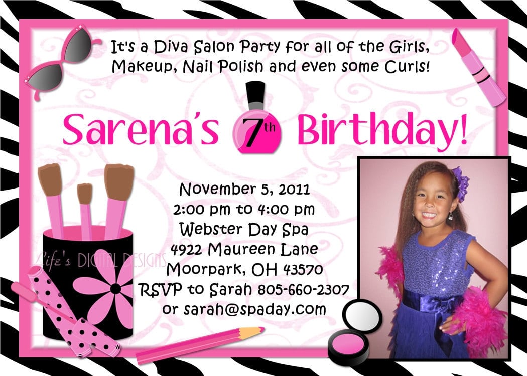 Spa Party Invitations Diva Party Zebra Stripe Or Solid