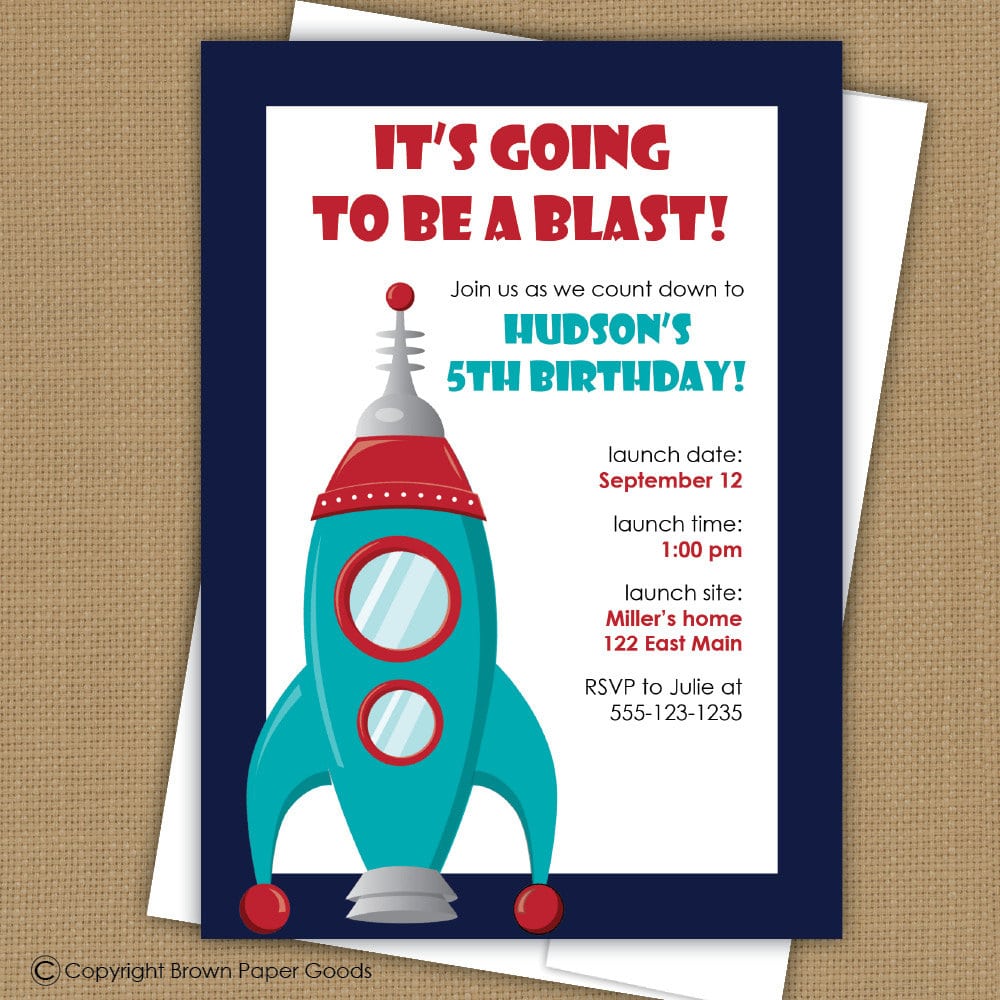 Space Birthday Invitation  Rocket Ship Invitation