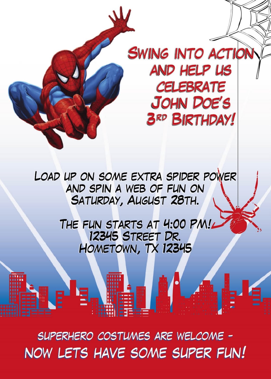 Spiderman Birthday Invitations Personalized  Free Printable