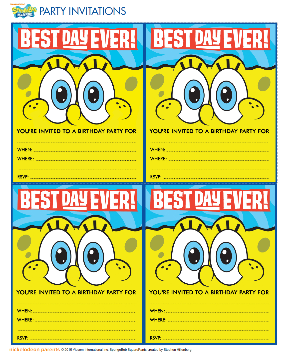 Spongebob Squarepants Party Invitations