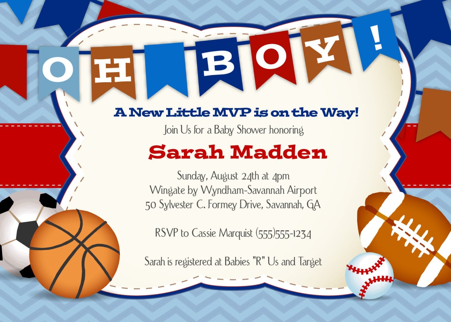 Sports Themed Baby Shower And Birthday Party Invitation Card