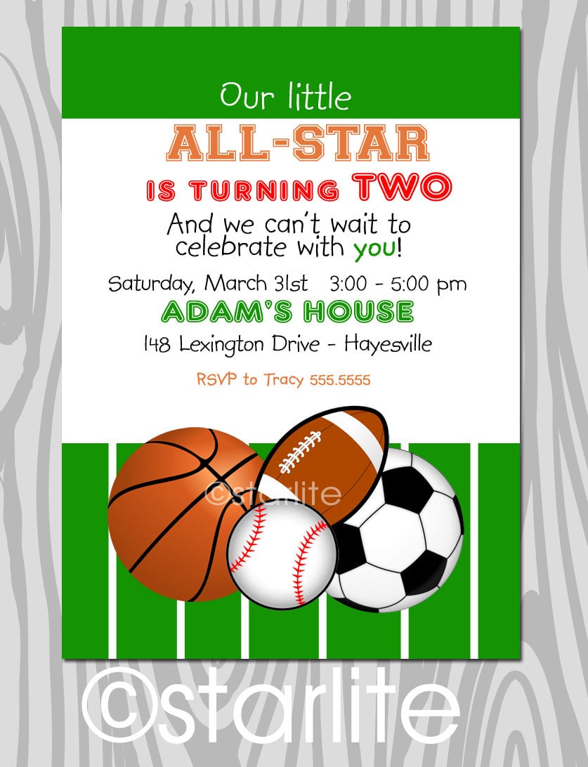 Sports Themed Birthday Party Invitations