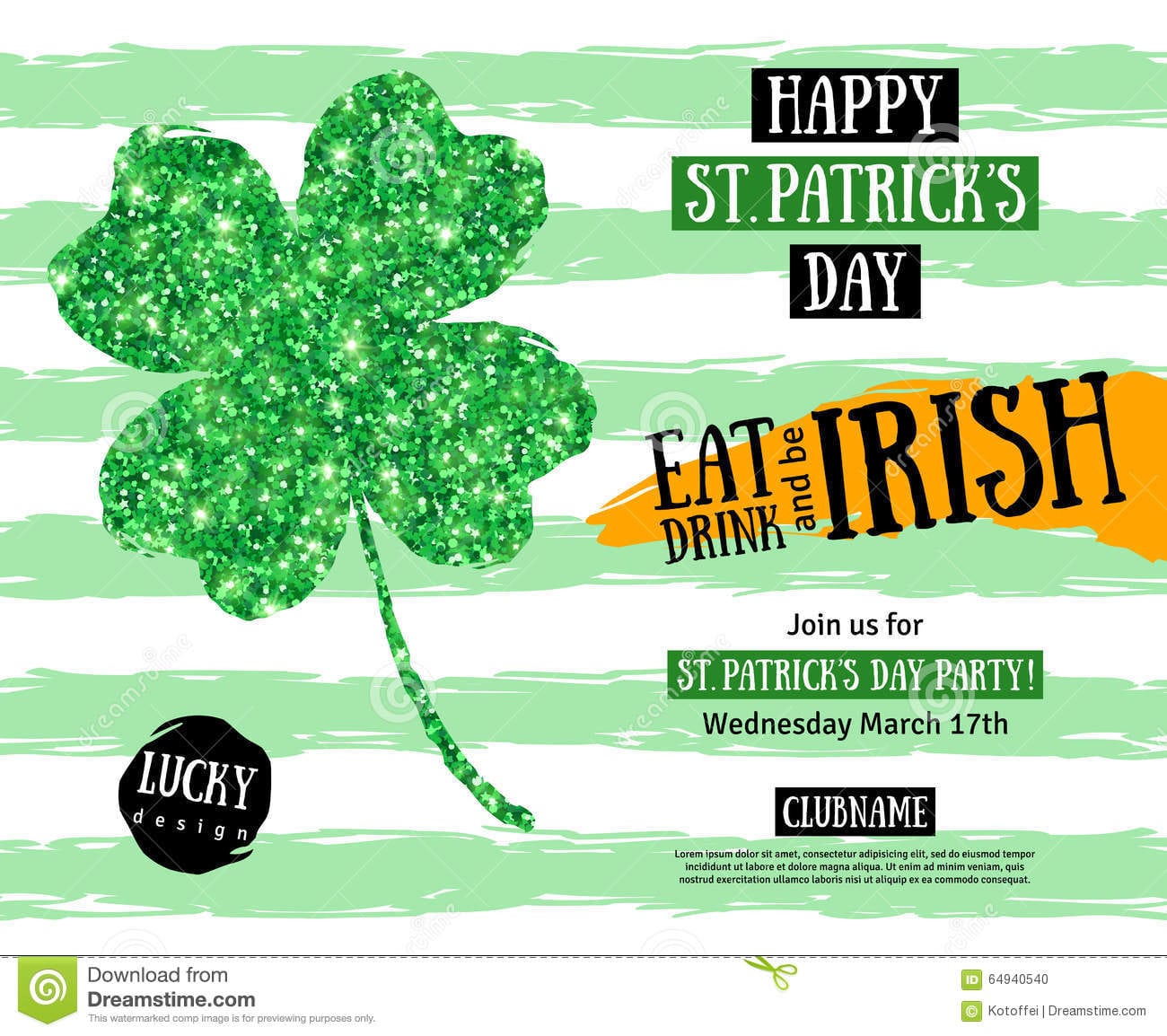 St  Patricks Day Pub Party Invitation Template Stock Vector