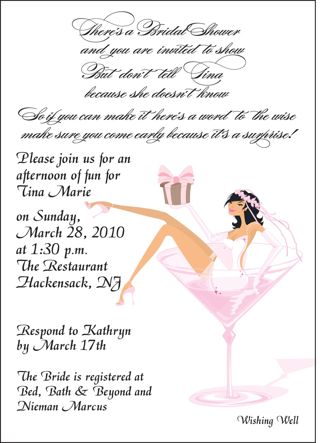 Strawberri Graphix  Cocktail Party Bridal Shower Invitation