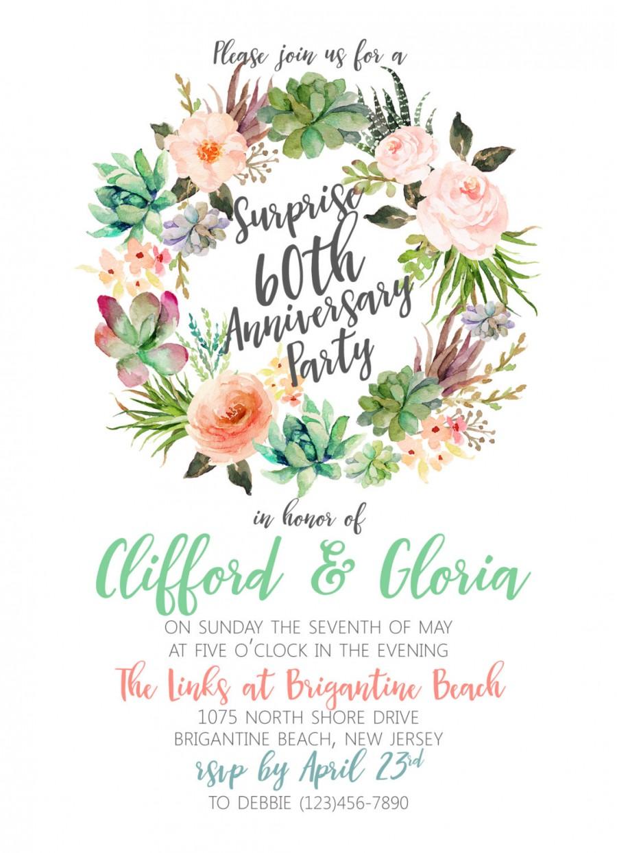 Succulent Wreath Wedding Anniversary Bridal Shower Invitation
