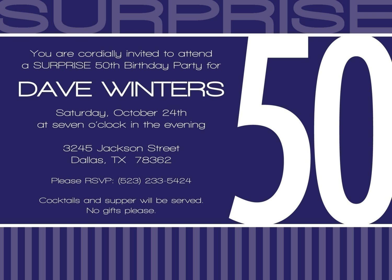 Surprise 50th Birthday Party Invitation Wording
