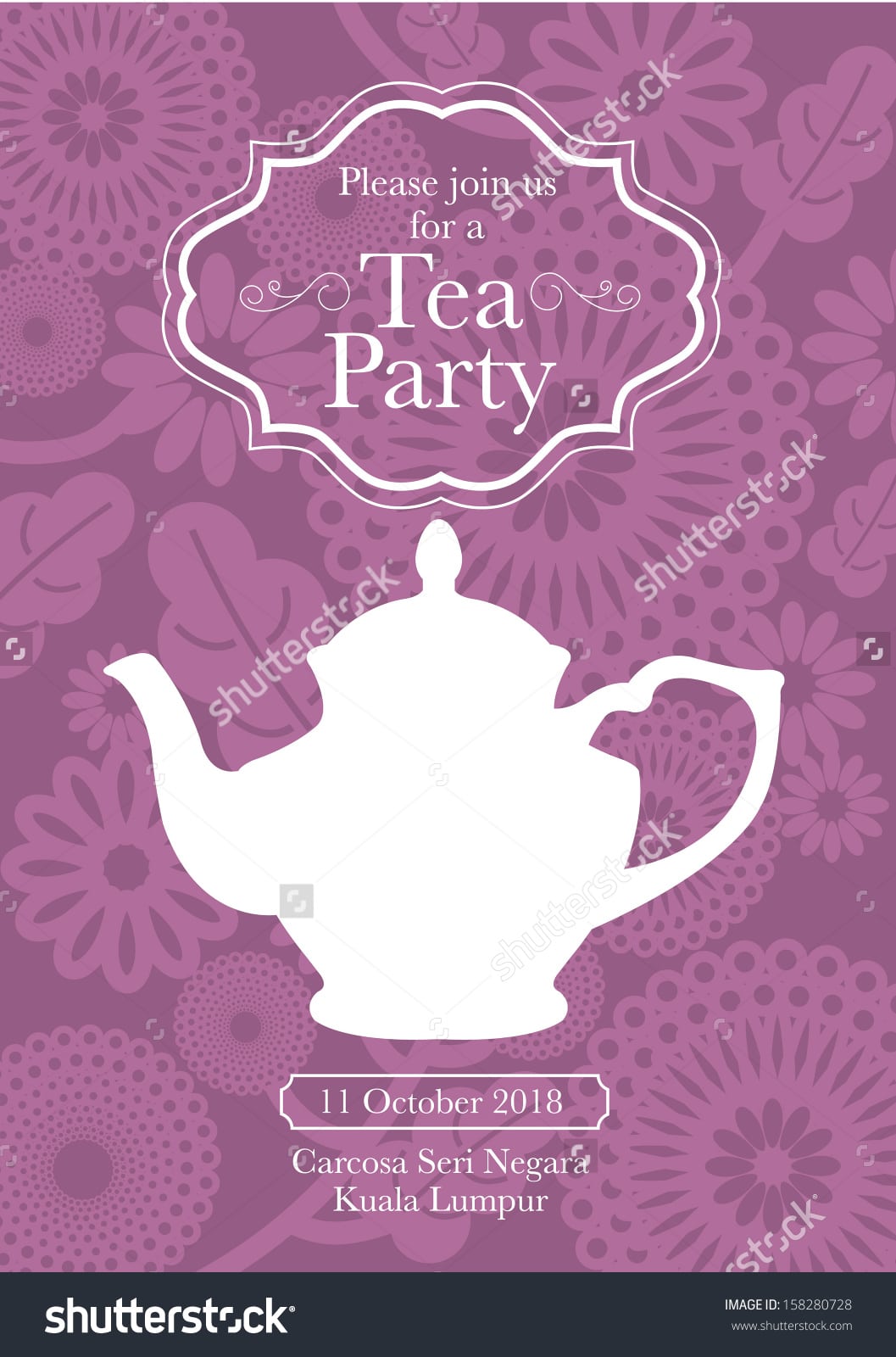 Tea Party Invitation Card Template Vectorillustration Stock Vector