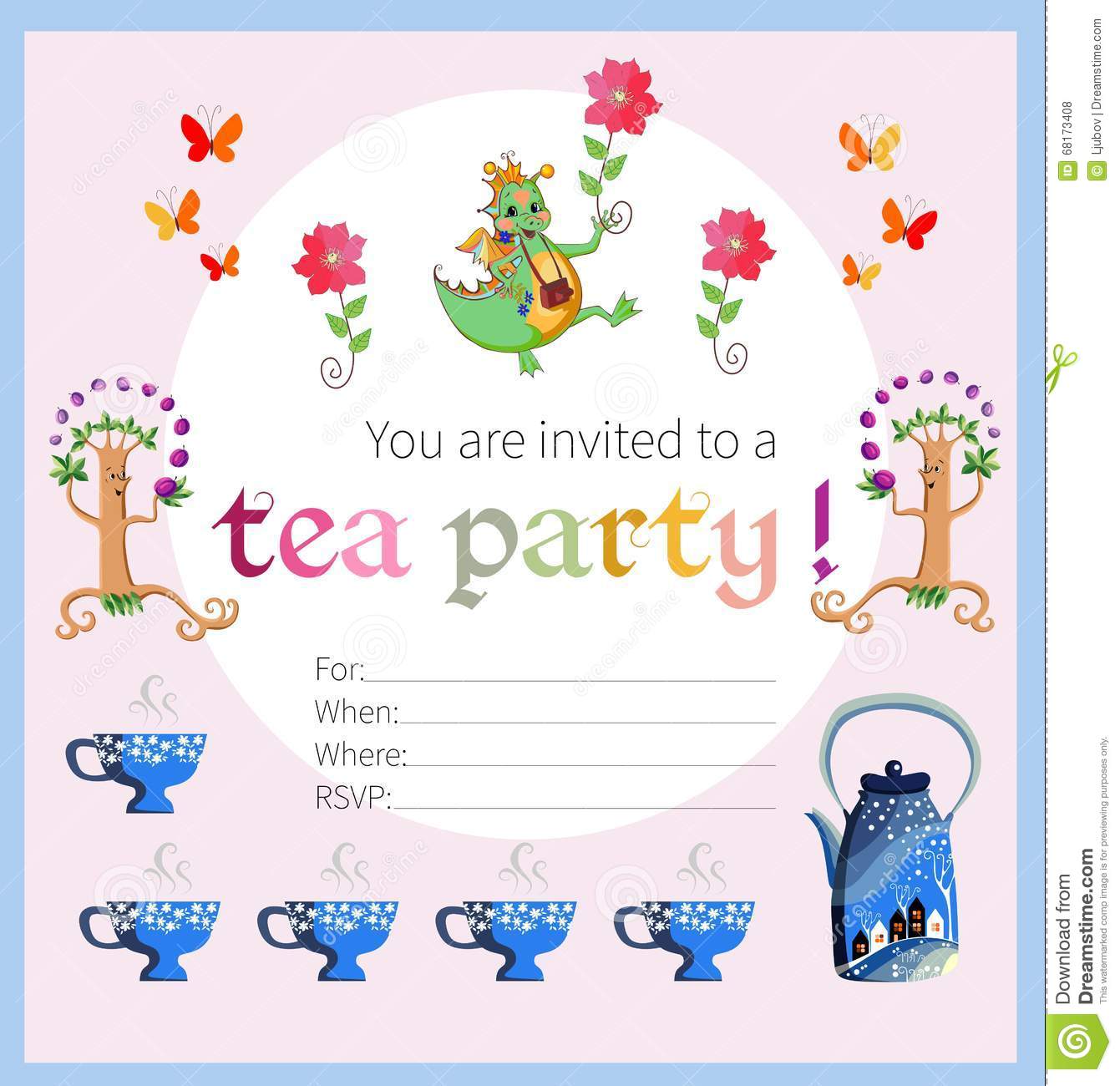 Tea Party Invitation For Kids  Stock Vector
