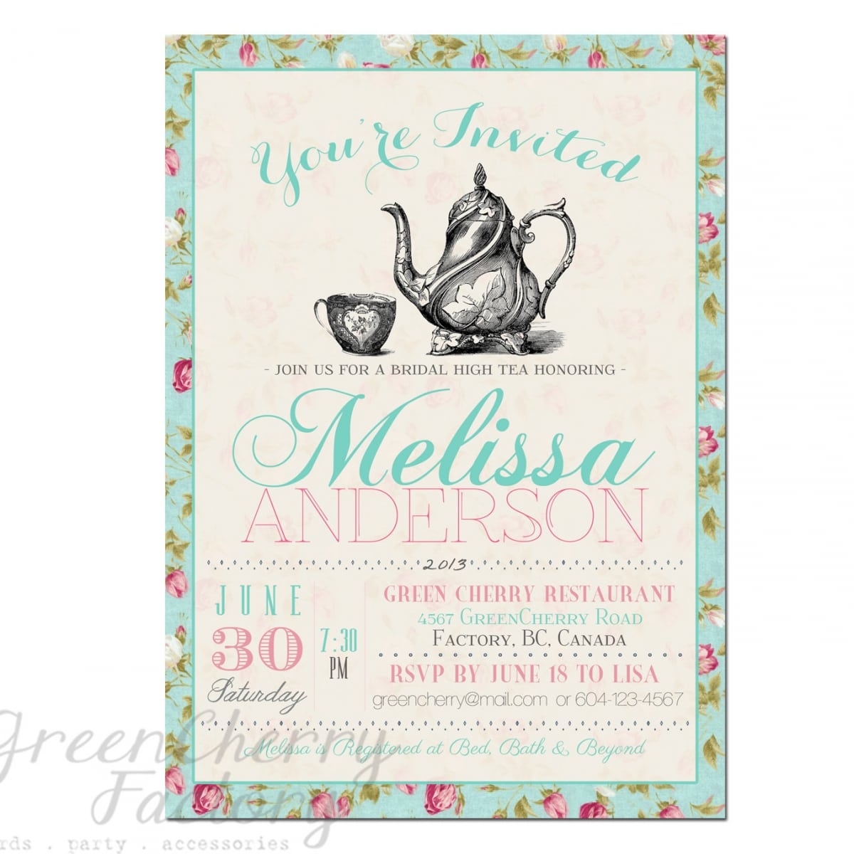 Tea Party Invitation Templates To Print