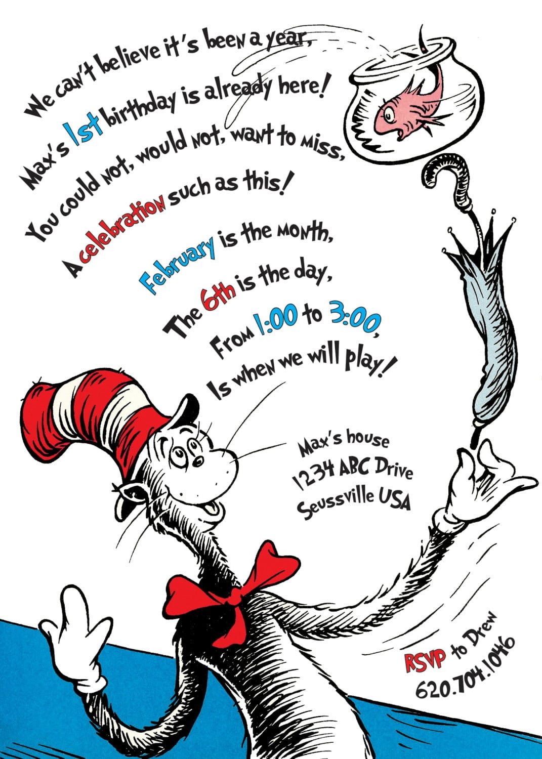 The Cat In The Hat Birthday Invitation  Printable
