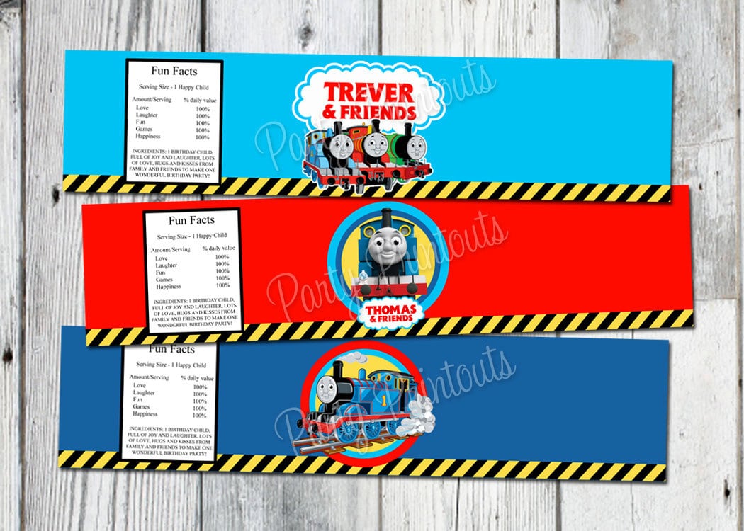 Thomas The Train Water Bottle Labels, Printable, Train Birthday