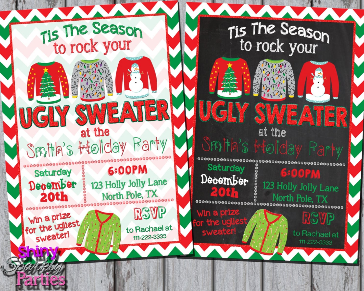Ugly Sweater Christmas Party Invitations Which Various Color