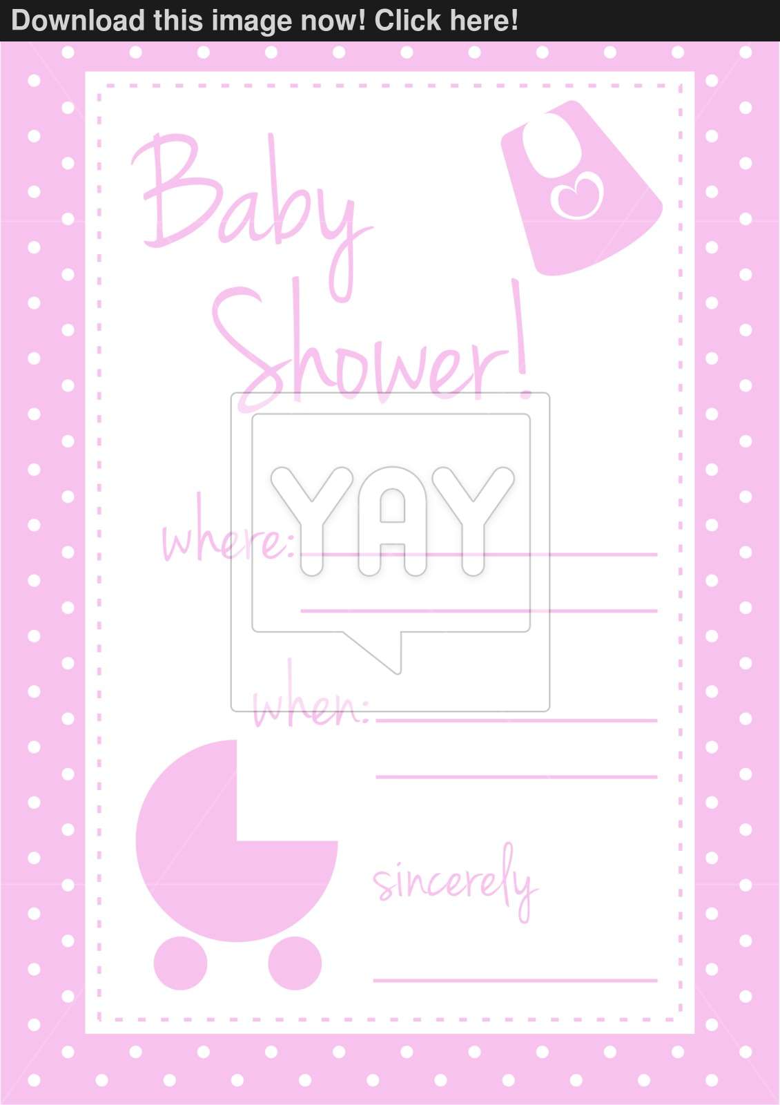Vector Baby Shower Card Or Party Invitation With Cute Girl Pink