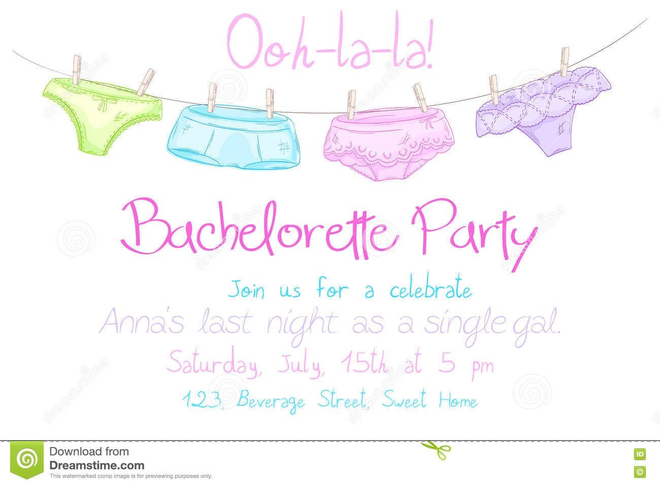 Vector Hand Drawn Bachelorette Party Invitation Card With Funny