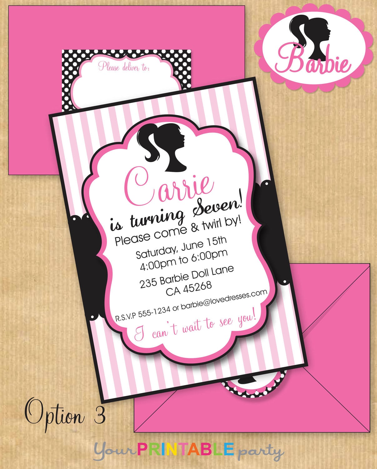 Vintage Barbie Inspired Deluxe Birthday Party Invitation With