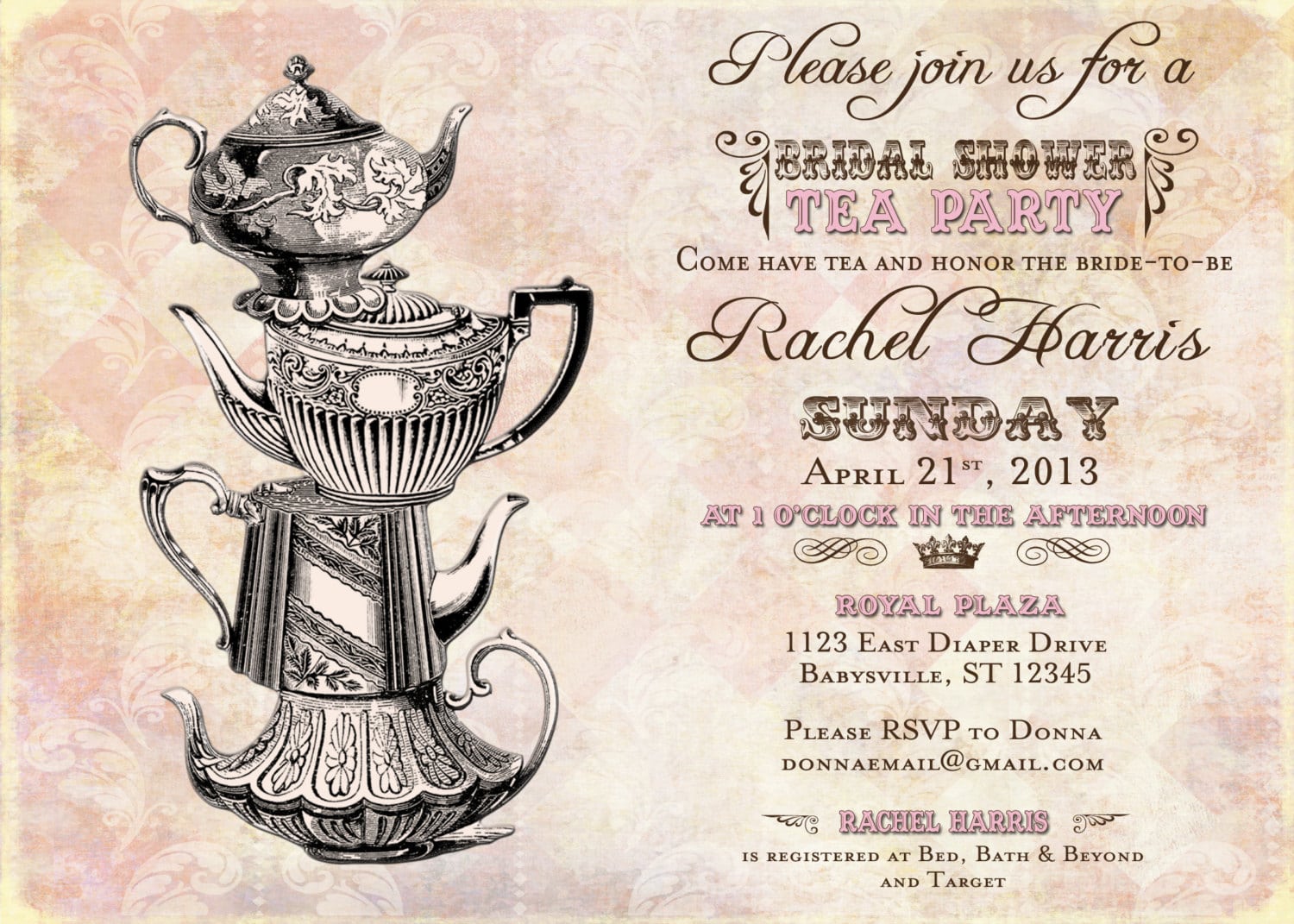 Vintage Tea Party Bridal Shower Invitations