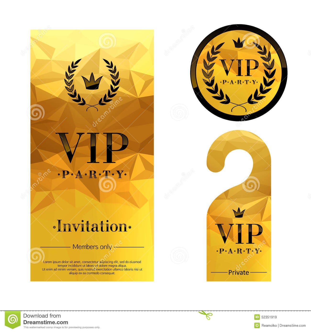 Vip Party Invitation Card, Warning Hanger And Stock Vector