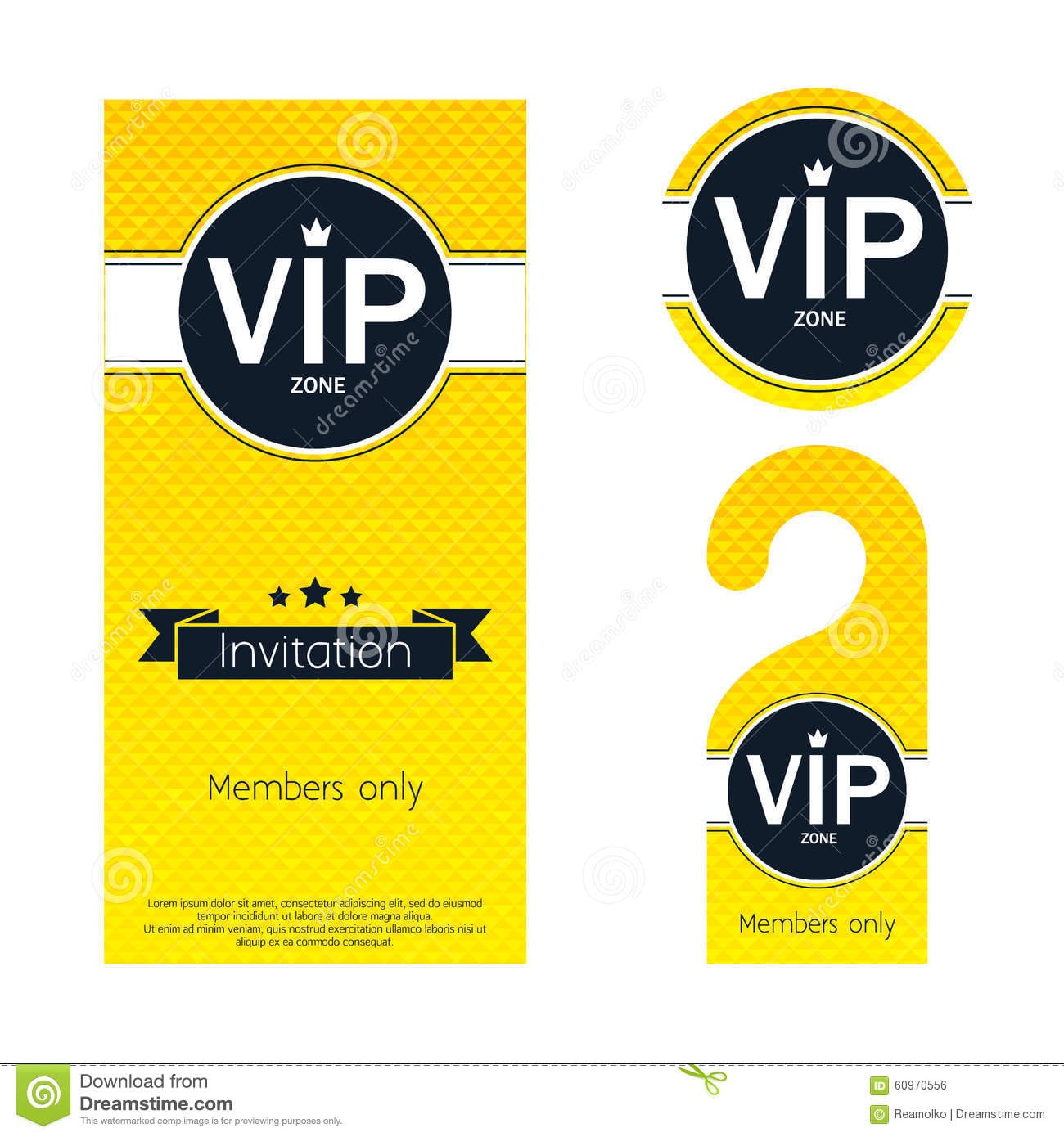 Vip Party Invitation Card, Warning Hanger And Stock Vector