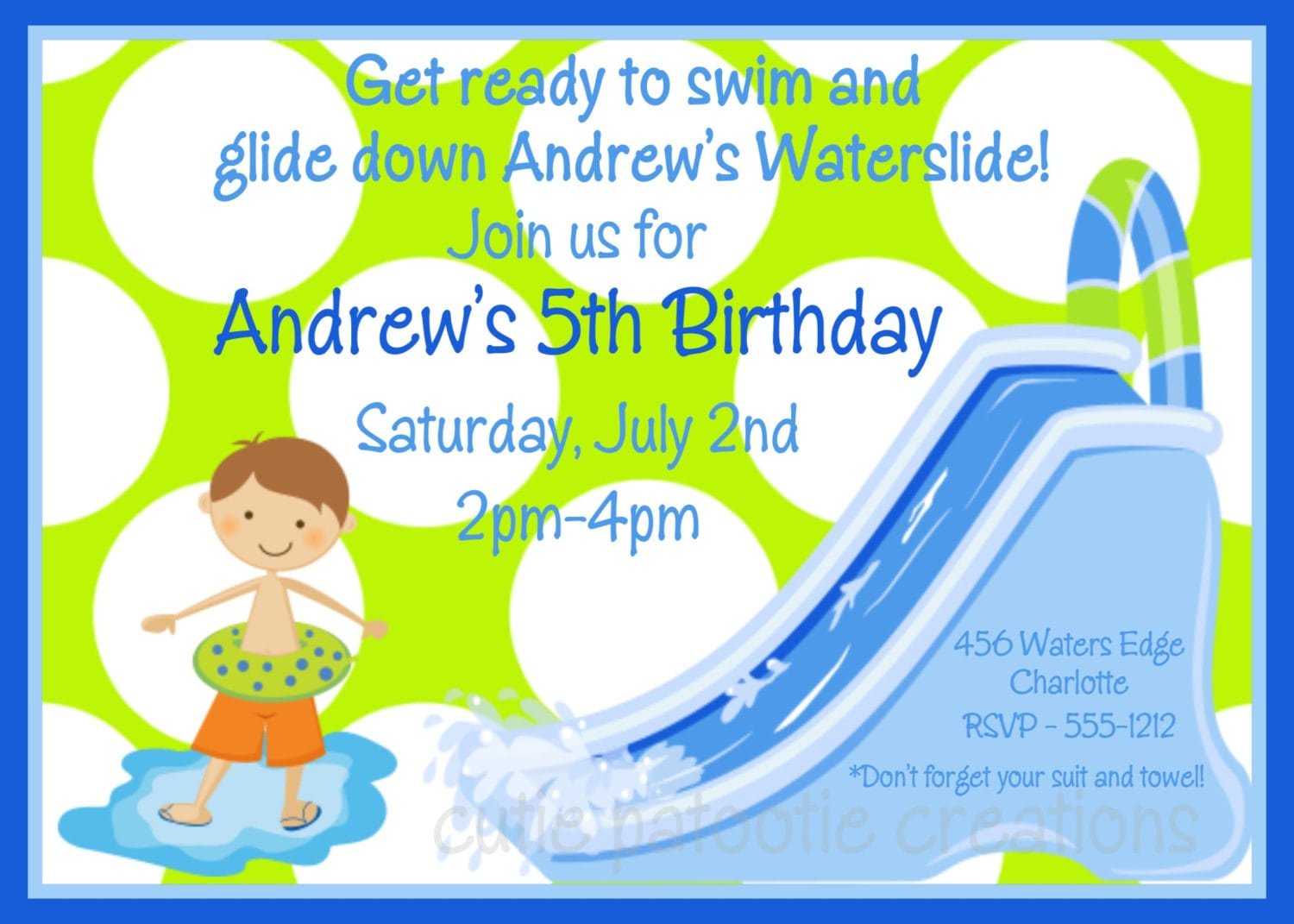 Waterslide Birthday Invitation Waterslide Birthday Party
