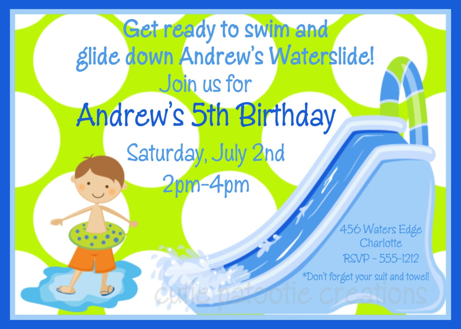 Waterslide Birthday Invitation Waterslide Birthday Party