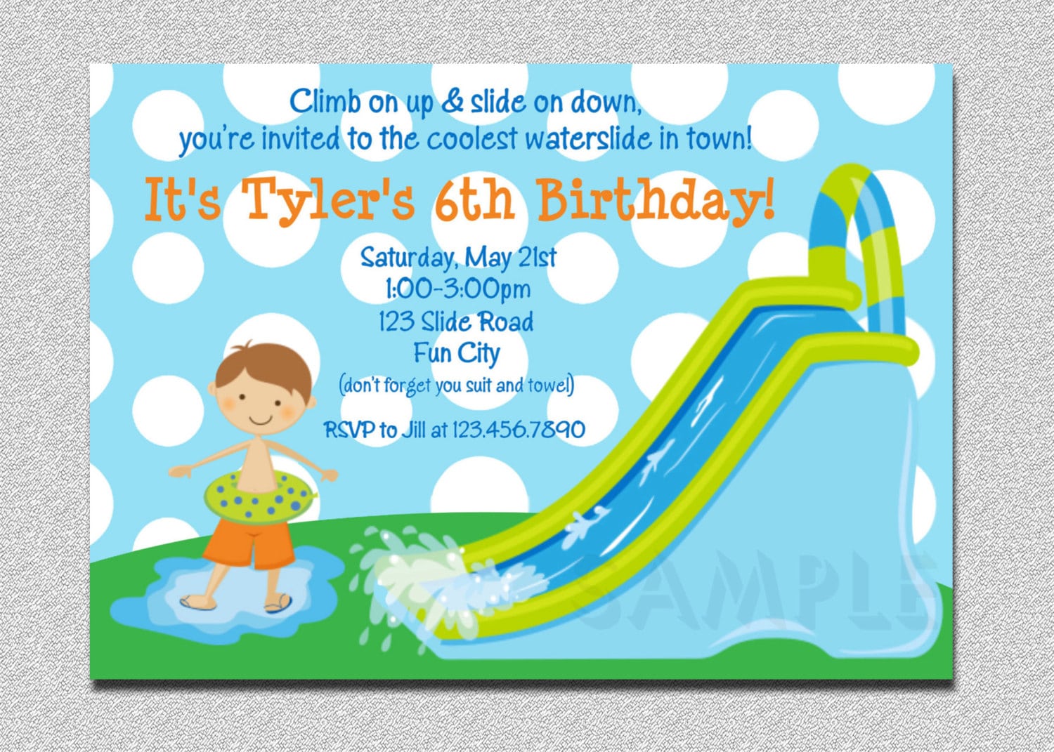 Waterslide Birthday Invitations Water Slide Birthday Party