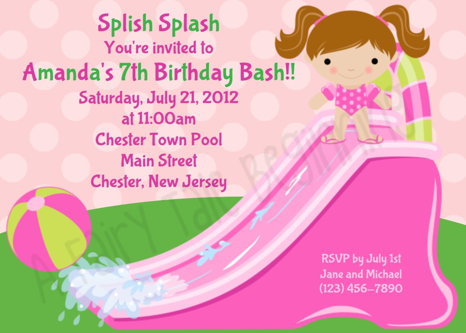 Waterslide Birthday Invitations Water Slide Birthday Party