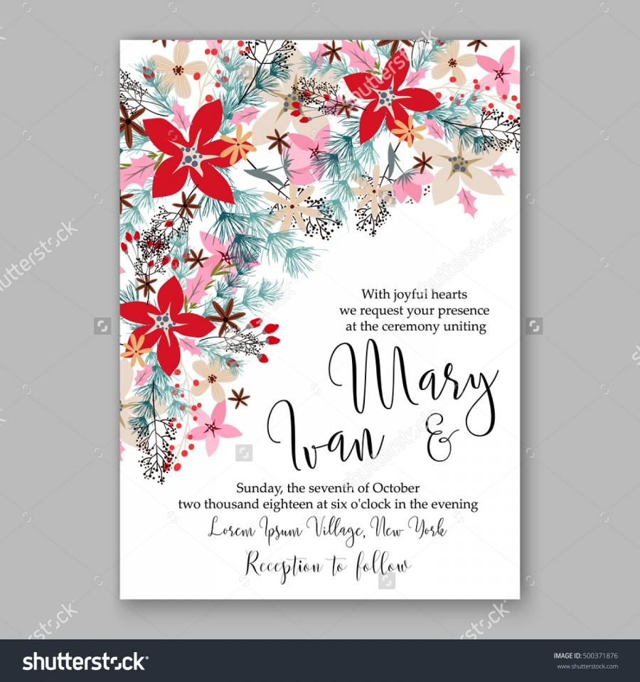 Wedding Invitation Card Template With Winter Bridal Bouquet