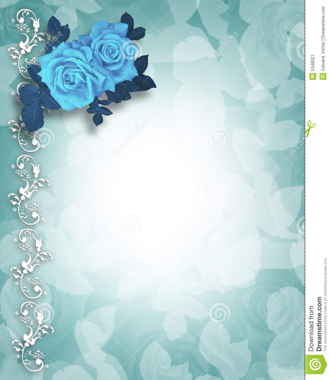 Wedding Or Party Invitation Blue Roses Stock Image
