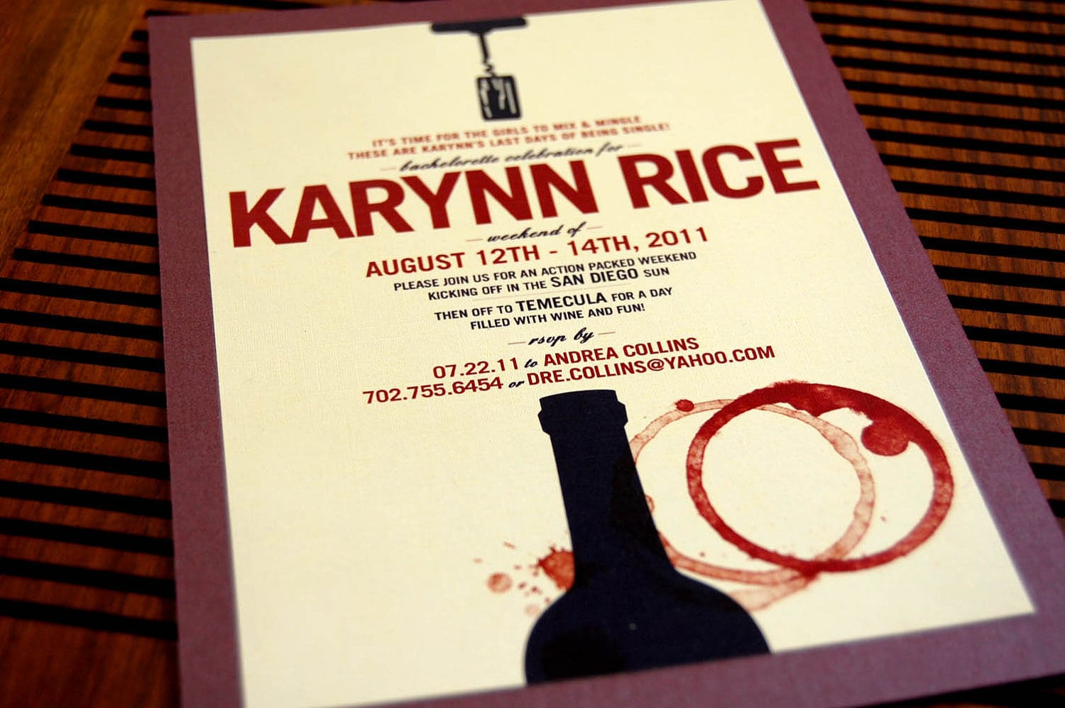Wine Tasting Themed Bachelorette Party Invitations (quantity 12