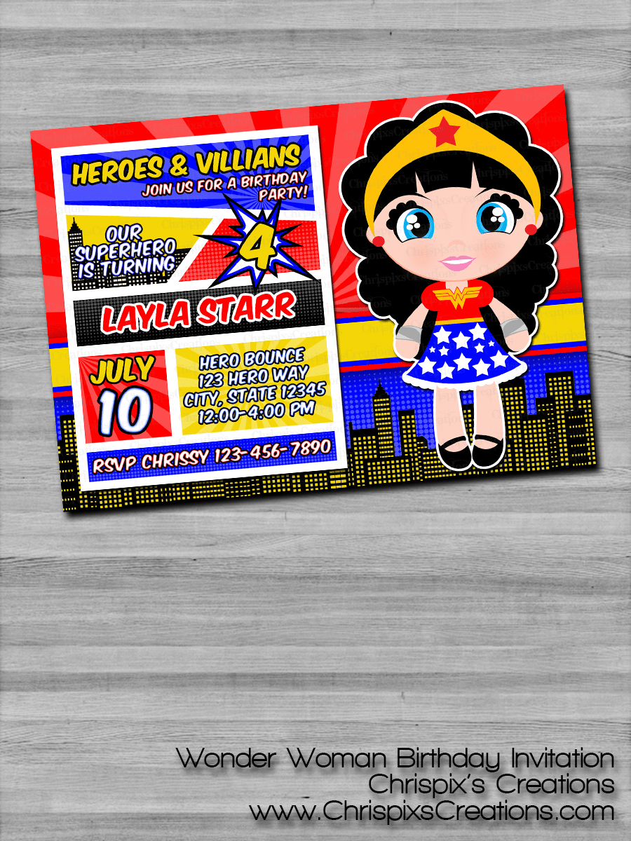Wonder Woman Birthday Invitation