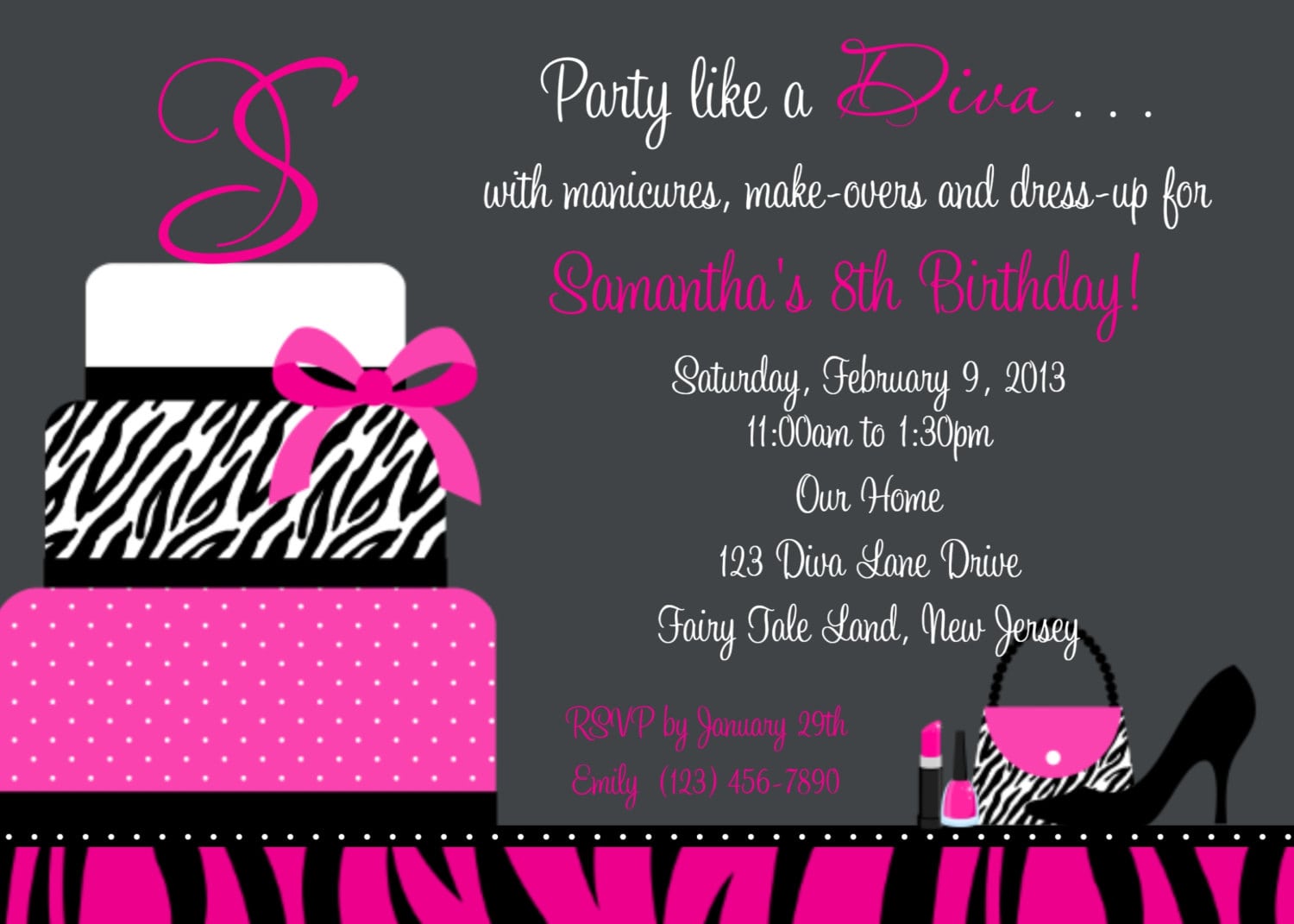 Zebra Print Birthday Diva Party Invitations With Photo Display