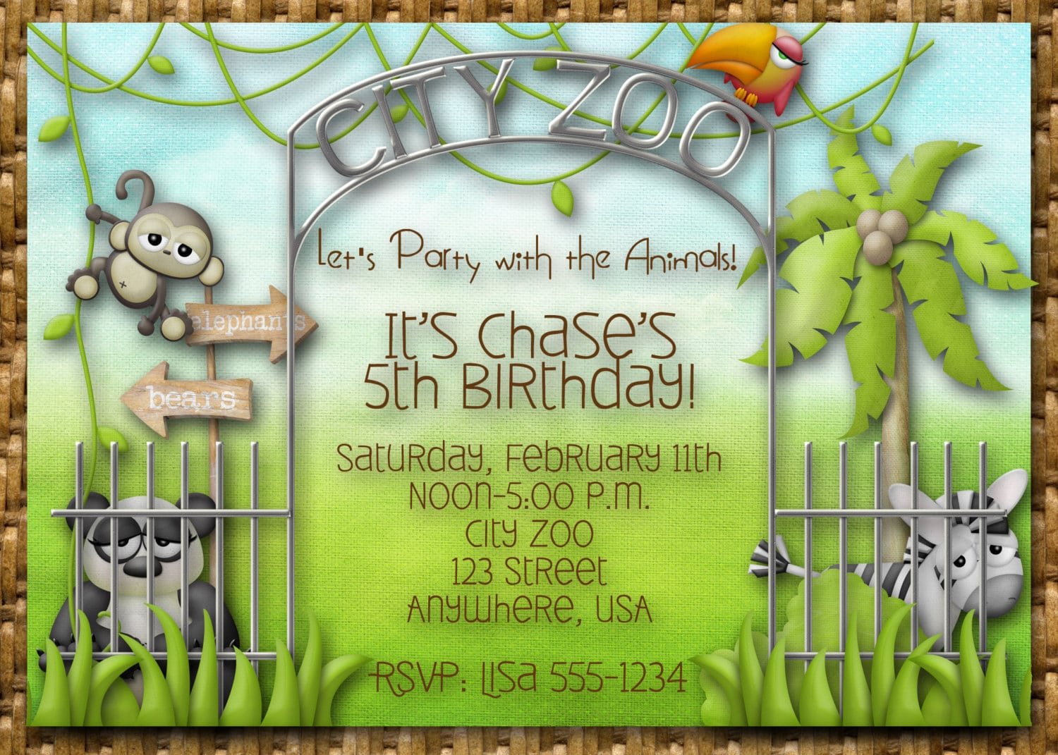 Zoo Birthday Party Invitations   Katinabags Com