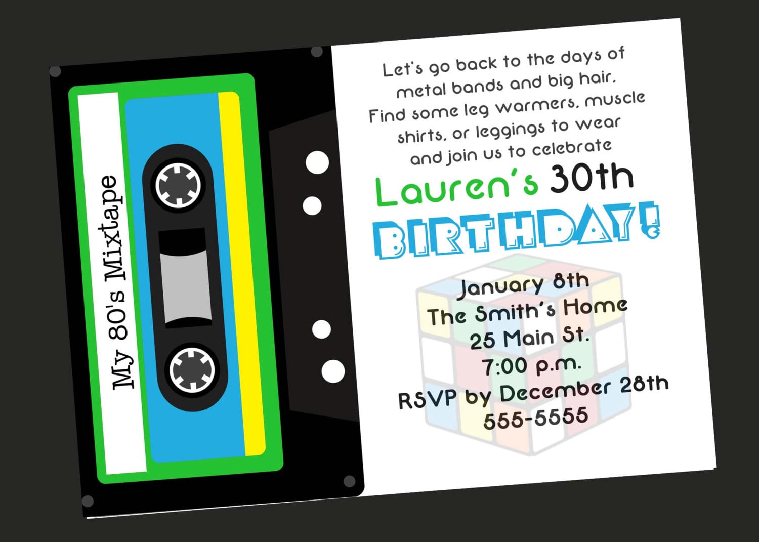 80’s Theme 30th Birthday Party Invitation