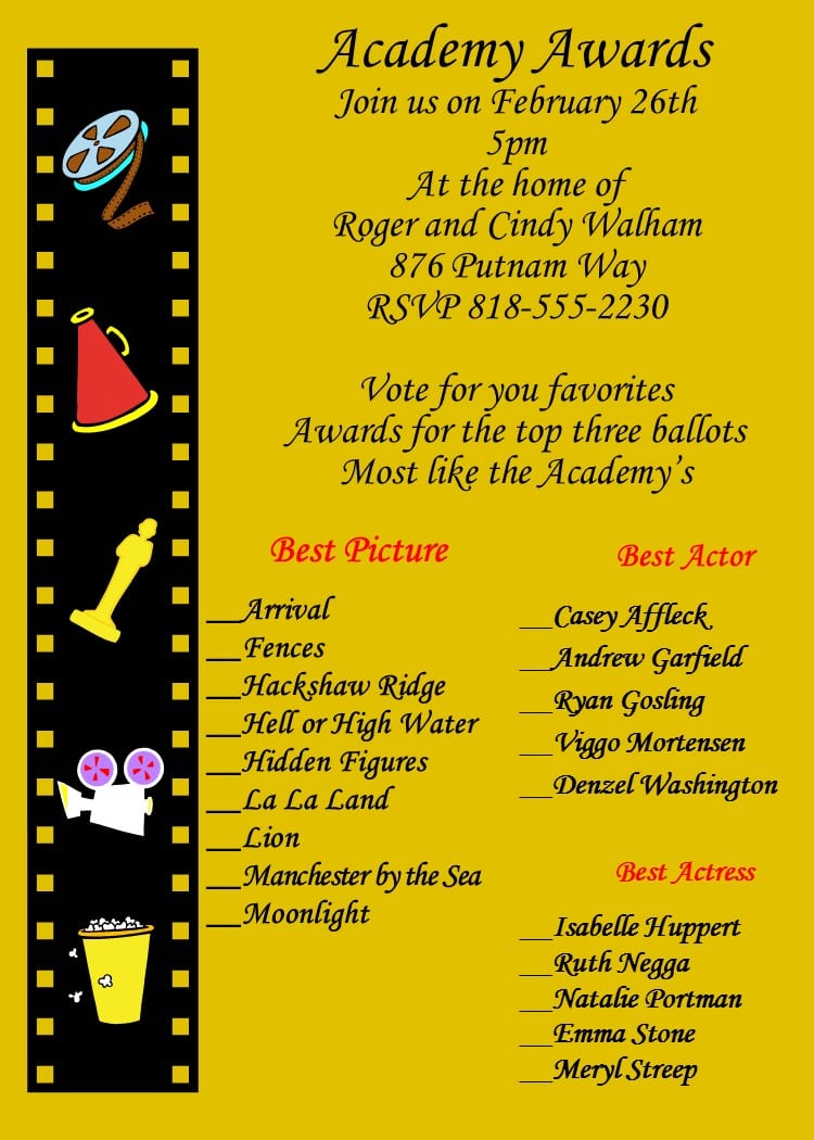 Academy Awards Party Invitations And Oscar Invitations New