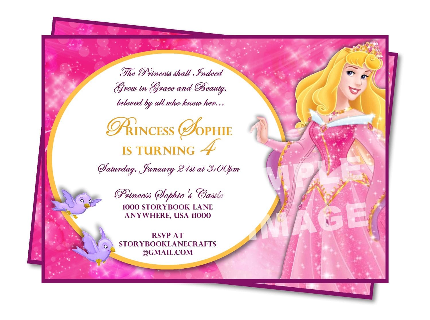 Aurora Invitation Sleeping Beauty Invitation Disney