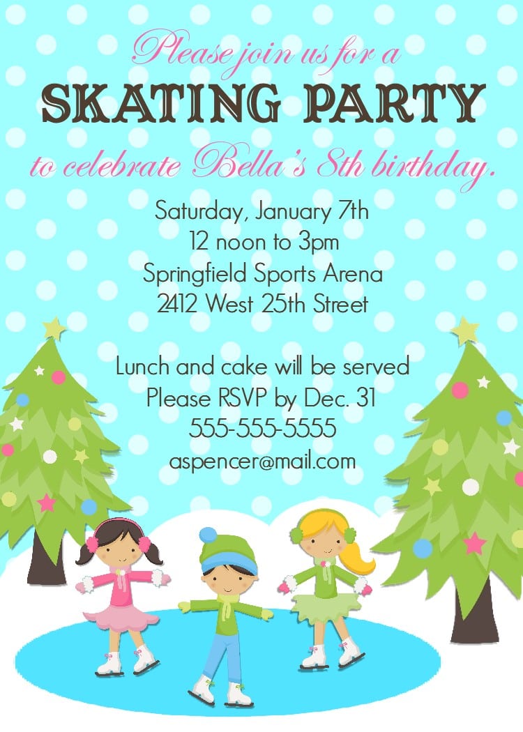Bear River Photo Greetings  Ice Skating Birthday Party Invitation