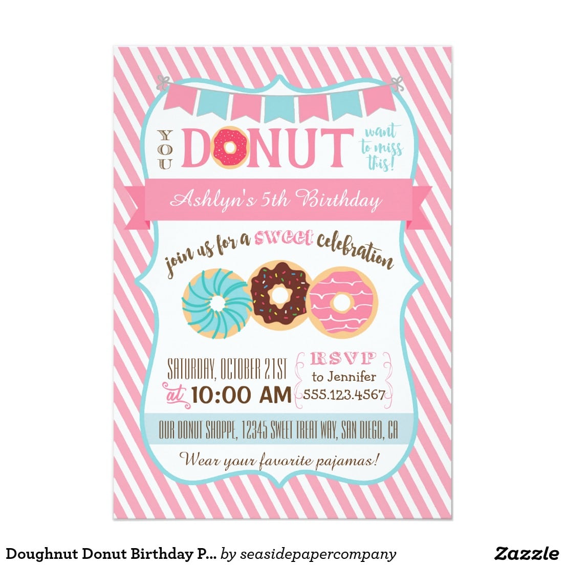 Doughnut Donut Birthday Party Invitation Pink Girl