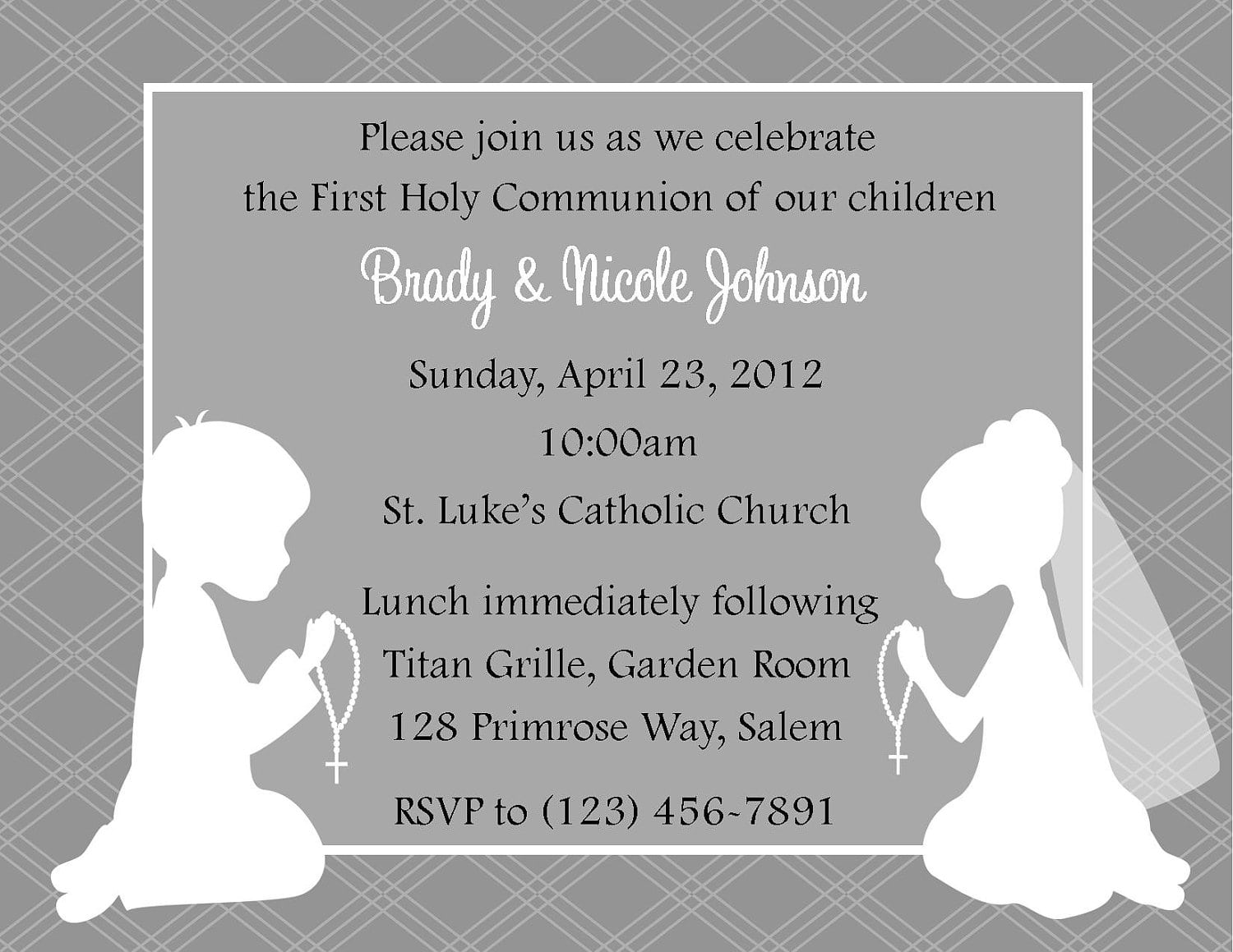 First Communion Invitation Twins Digital File