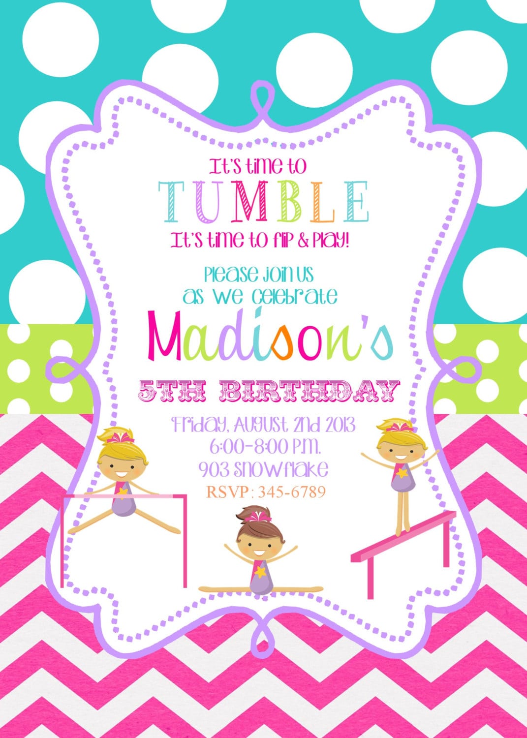 Gymnastic Birthday Invitation, Printable Gymnastics Invitation